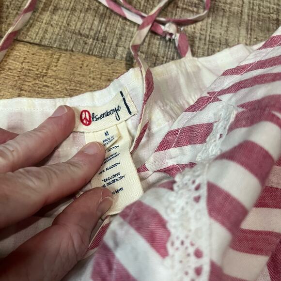 Olsenboye Wmns Red White Stripe 100% Cotton Flowy Boho Festival Tank Blouse Sz M - Picture 3 of 5